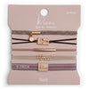 Set of five assorted hair tie bracelets by K'Lani, featuring gold colored charms and accents.
