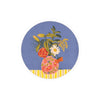 Floral coasters by Gigi Rosado with yellow striped pattern and circular blue background.