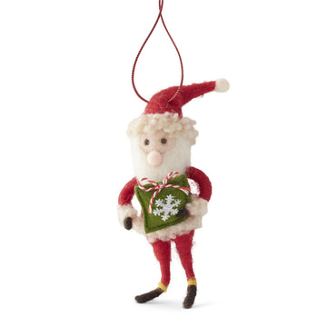 Wool Santa ornament by Peking Handicraft with red and green holiday details.