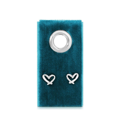 Free Form Heart Studs on Velvet Gift Tag: Silver