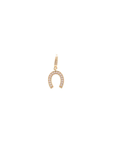 Gold horseshoe charm with rhinestones from Luxe Asst. Jewelry pendant with clip.