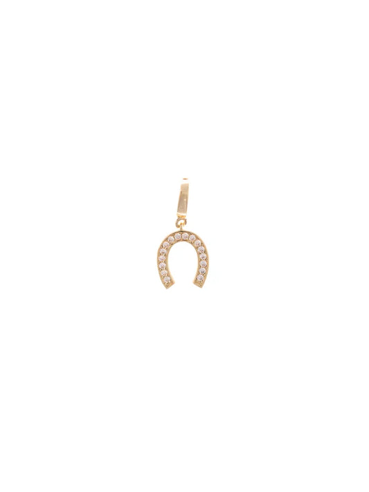 Gold horseshoe charm with rhinestones from Luxe Asst. Jewelry pendant with clip.