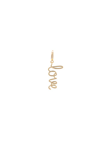 Gold "love" charm for jewelry by Maria Tash, featuring a delicate script font.