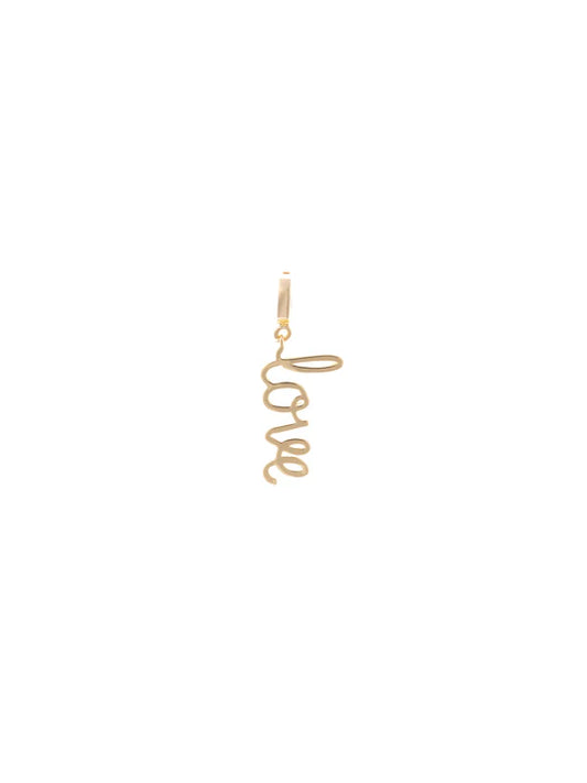 Gold "love" charm for jewelry by Maria Tash, featuring a delicate script font.