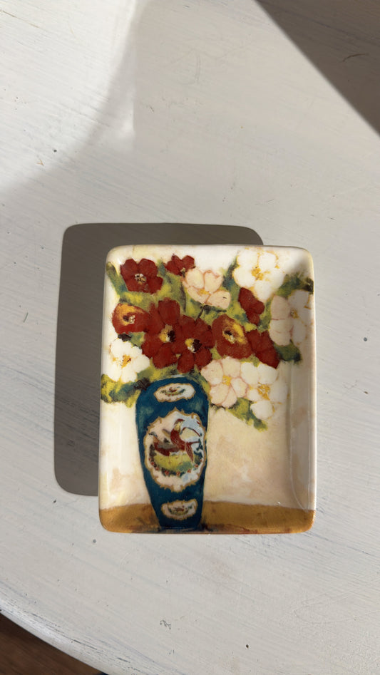 Stoneware Dish with Flowers in Vase