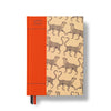 A5 guided reading journal with orange fabric cover by Tails & Hearts featuring a leopard print design.