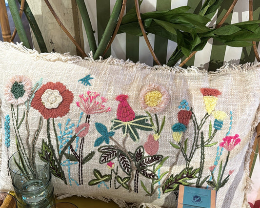 Floral Cotton Slub Pillow - 24" L x 14" H