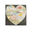 Square art tile from an art tile collection featuring a heart filled with words and designs.

