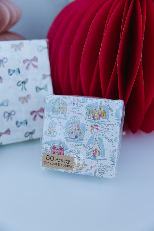 Paper Cocktail Napkins w/ Holiday Town