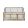 5" Square Metal & Glass Box, Brass Finish