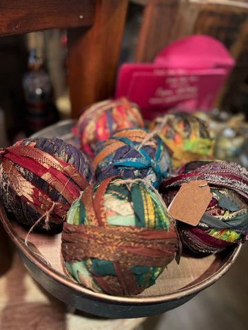 50 Yard Recycled Torn Silk Sari Ribbon w/ Metallic Threads