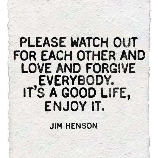 Handmade paper print with a quote by Jim Henson, featuring a textured surface.

