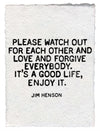 Handmade paper print with a quote by Jim Henson, featuring a textured surface.
