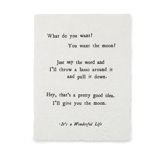 Handmade paper print with quote from "It's a Wonderful Life", on textured cream paper.
