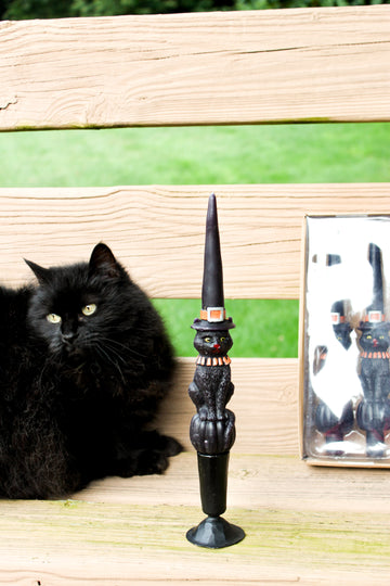 Unscented Cat with Witch Hat Shaped Taper Candles in Box, Set of 2
