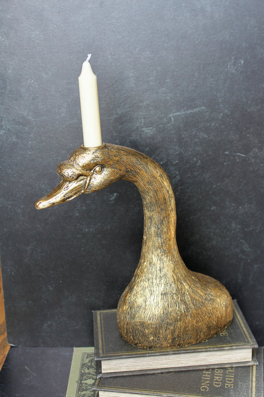 Resin Goose Head Shaped Taper Holder, Antique Gold Finish