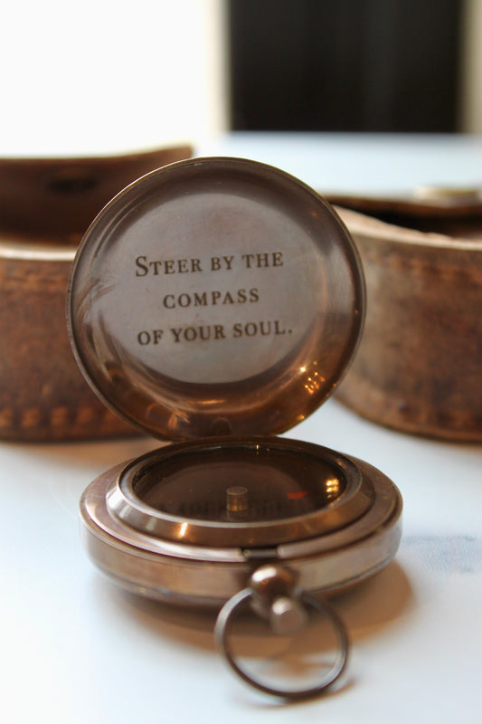 Steer By The Compass Of Your Soul Push Button Compass with Leather Pouch