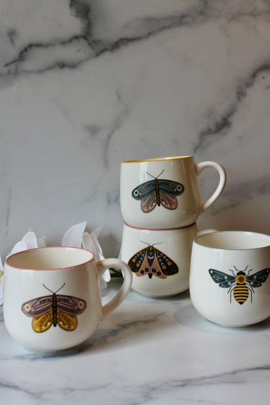 12 oz. Stoneware Mug w/ Insect & Colored Rim
