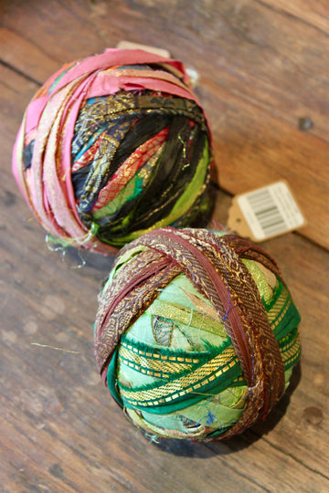 50 Yard Recycled Torn Silk Sari Ribbon w/ Metallic Threads