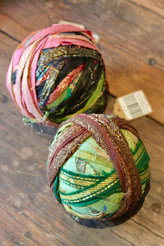 50 Yard Recycled Torn Silk Sari Ribbon w/ Metallic Threads