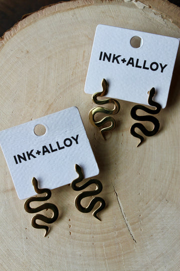 Kara Snake Post Earrings Brass