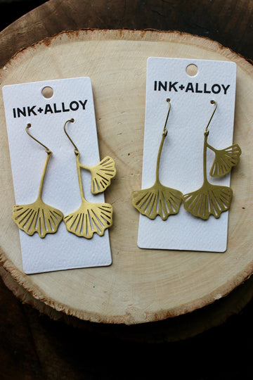 Amelia Ginko Leaf Earrings Brass