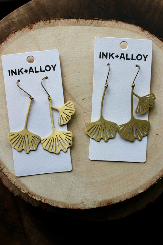 Amelia Ginko Leaf Earrings Brass