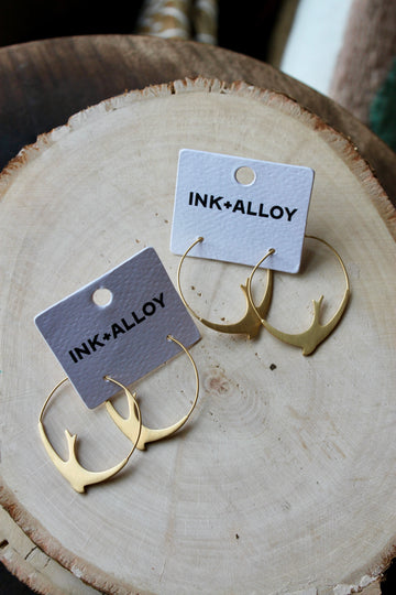 Amelia Circle Bird Hoop Earrings Brass