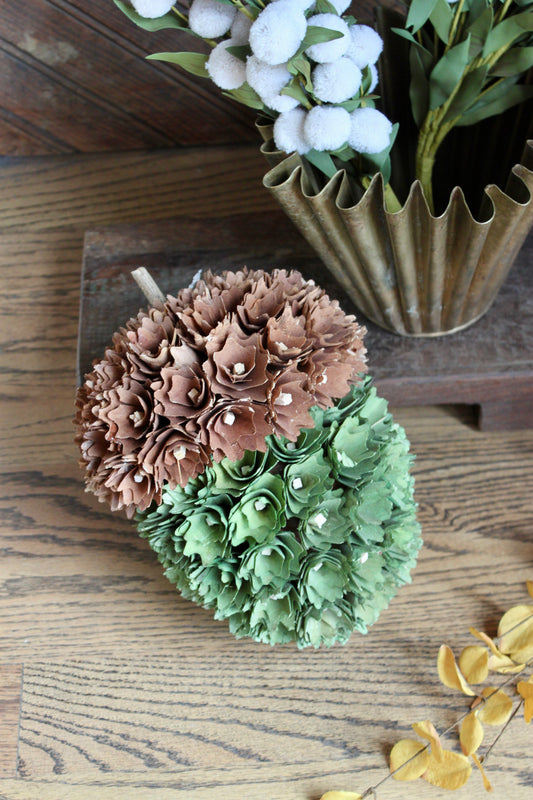 8.75" Green & Brown Shaved Wood Acorn