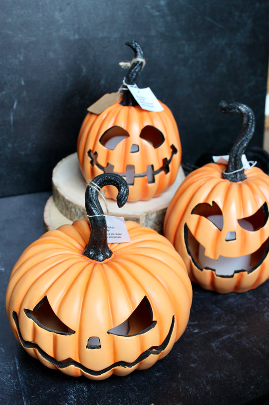 Orange Resin LED Flicker Flame Jack O Lanterns