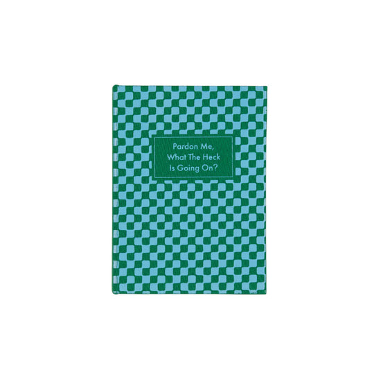 Blue notepad by Compendium with a checkerboard pattern.