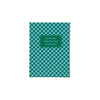 Blue notepad by Compendium with a checkerboard pattern.