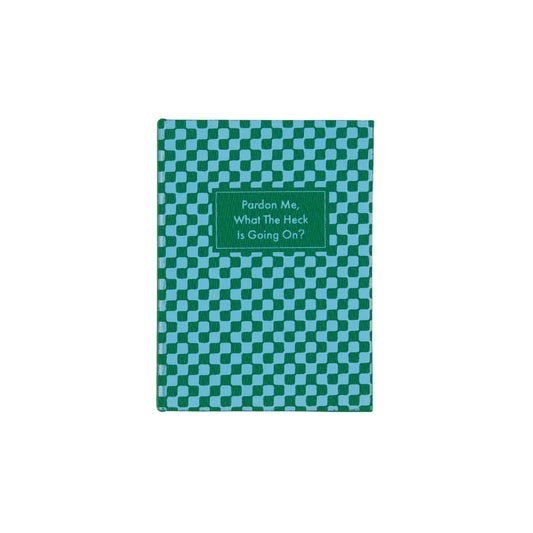 Blue notepad by Compendium with a checkerboard pattern.