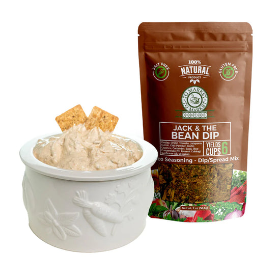 Jack & The Bean Dip Mix by To Market to Market, with a pot of dip and crackers.