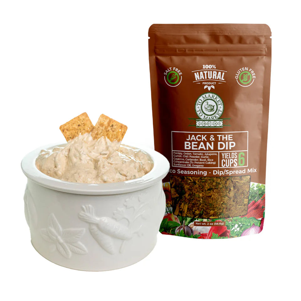 Jack & The Bean Dip Mix by To Market to Market, with a pot of dip and crackers.