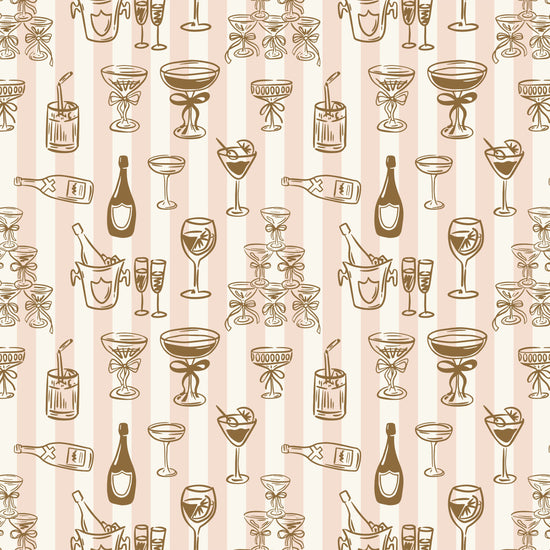 Gift wrap for prosecco bottles with vintage champagne and glass pattern on a striped background.