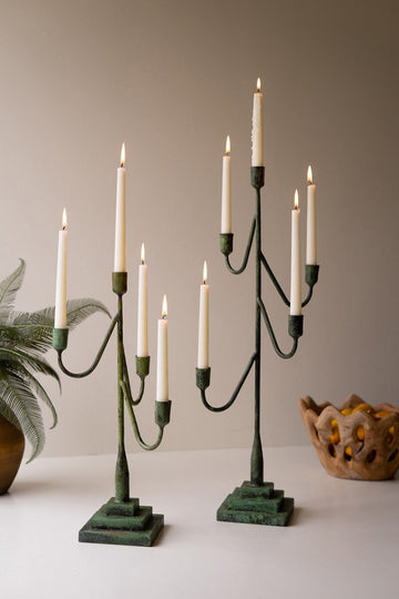 Set of Two Taper Candelabras - Green Patina (IN-STORE PICKUP ONLY)
