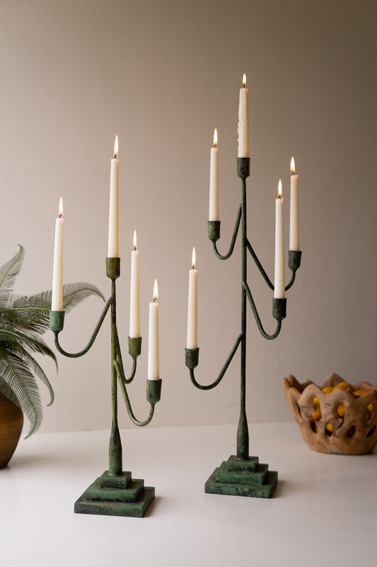 Set of Two Taper Candelabras - Green Patina (IN-STORE PICKUP ONLY)