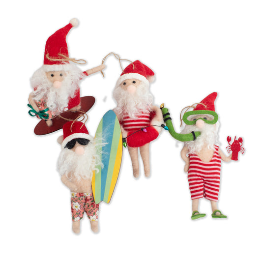 Felt Surfing Santa Ornament