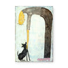 8" x 12" art tile featuring a person with a dog, over a textured background.