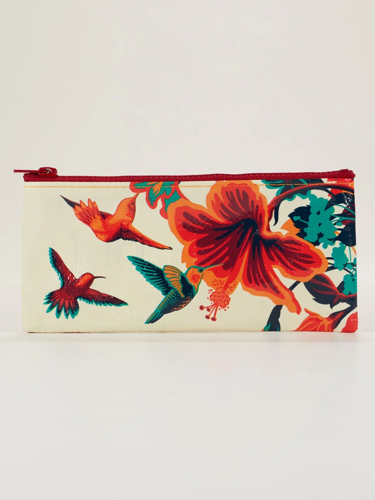 Printed pencil case by Blue Q, featuring a floral and hummingbird design.