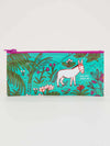 Patterned pencil case by Blue Q with a tropical design, donkey graphic, and the phrase "try and make me".

