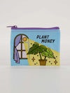 Coin pouch by Blue Q with a "Plant Money" design, featuring a window and houseplant graphic.