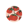 Tomato illustration coasters from Art by Margaret Tlane, with green stems on a light background.
