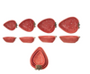 Strawberry shaped measuring cups by Thirstystone, featuring a red exterior with white dots and a nested design.
