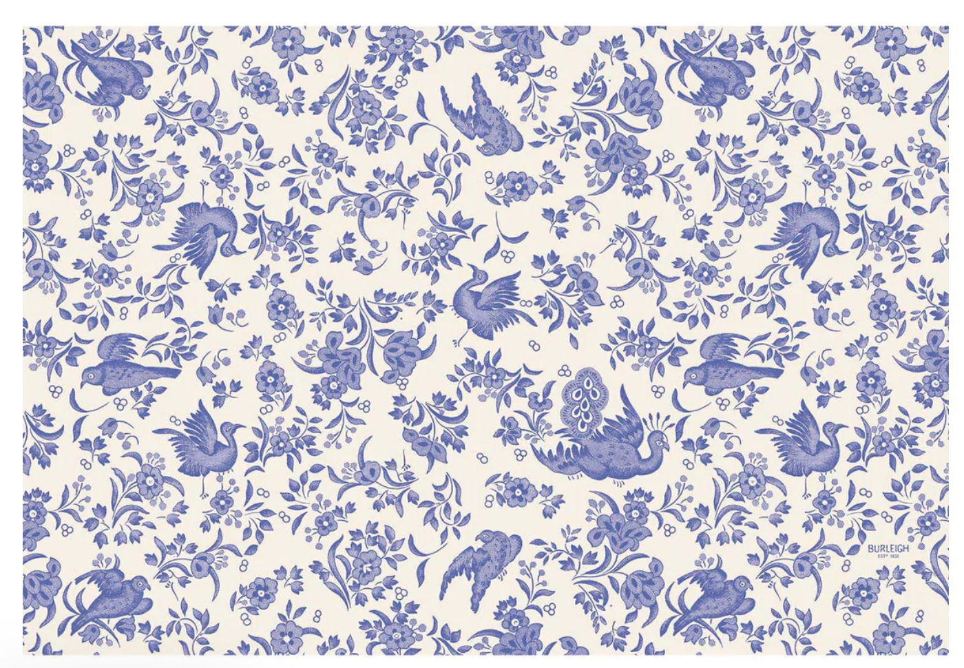 Blue Regal Peacock placemat by Burleigh with bird and floral motifs.
