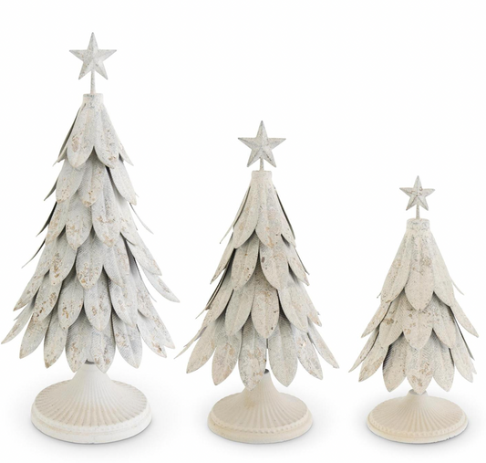 Weathered Cream & Gold Metal Trees