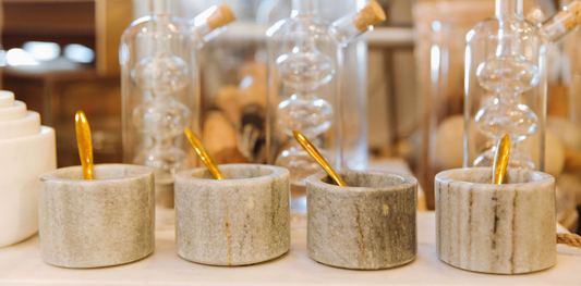 Marble Salt Cellar w/ Brass Spoon