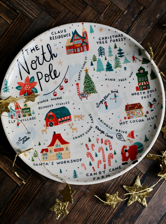 11" Round Stoneware Plate with North Pole Scene