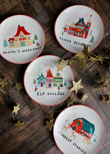 Stoneware Plate with North Pole Village Building